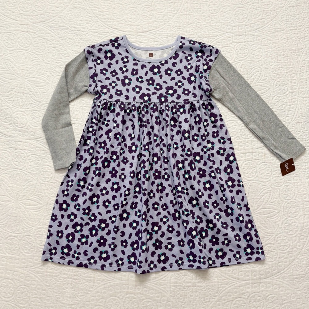 Tea Collection Girls' Layered Sleeve‎ Dress, Purple Floral Print